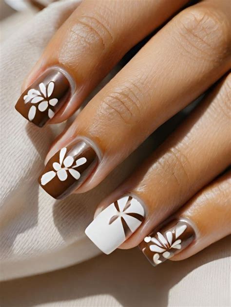 brown and white nail designs|More.